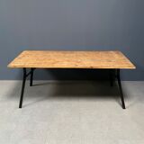 Handmade industrial oak dining table with black metal legs