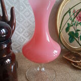 Pink opaline soliflore vase and vintage transparent foot