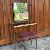 Coiffeuse vintage de style Art Déco français en laiton, années 1960, lot de 3