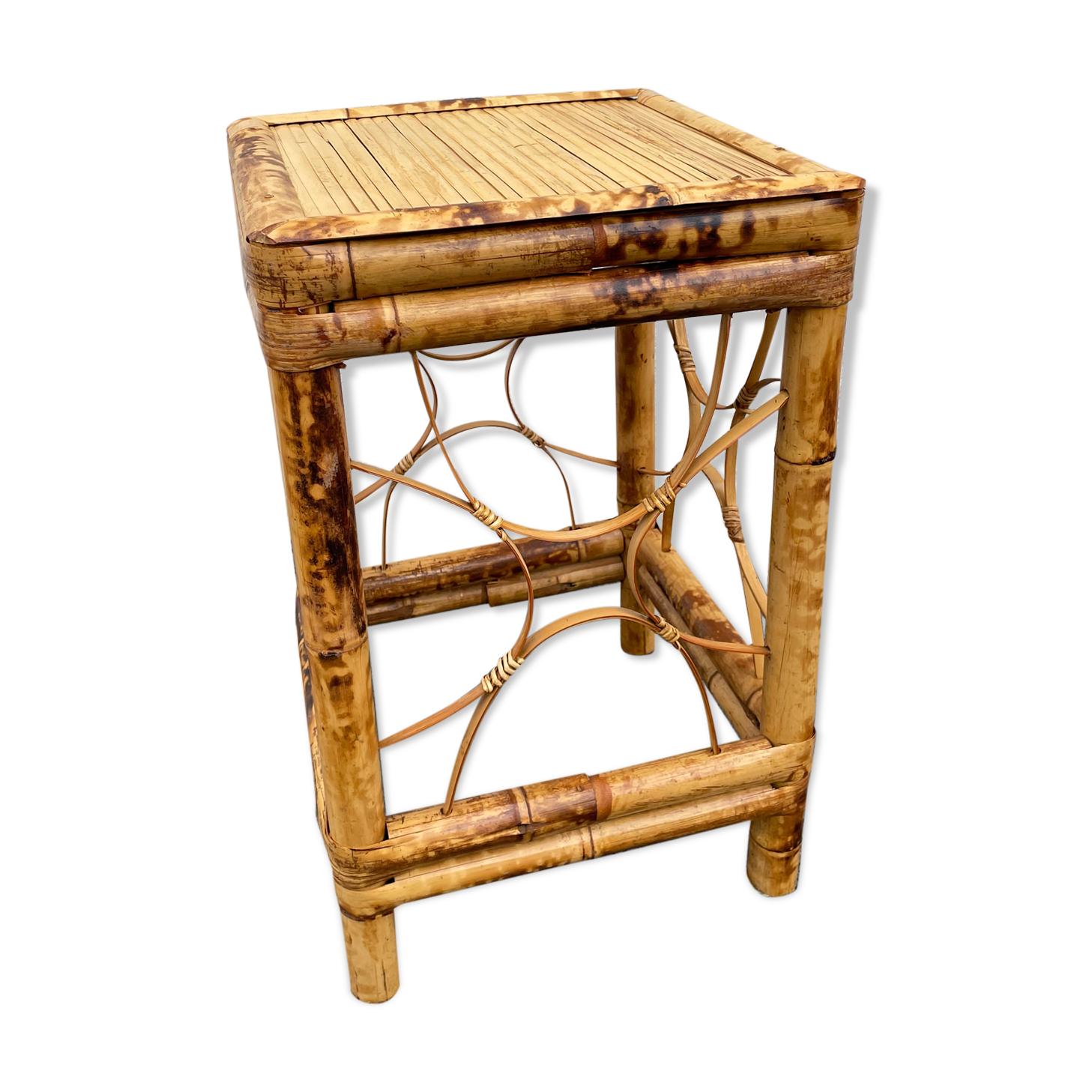 Tabouret bambou brûlé années 50
