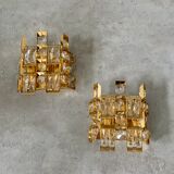 Set of 2 wall lamps gold crystal and brass Palwa Germany 1950