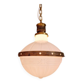Large Art Deco pendant light in milky glass and brass, 1920