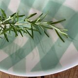 Flat serving plate Salins 60s vintage turquoise green Croisette pattern