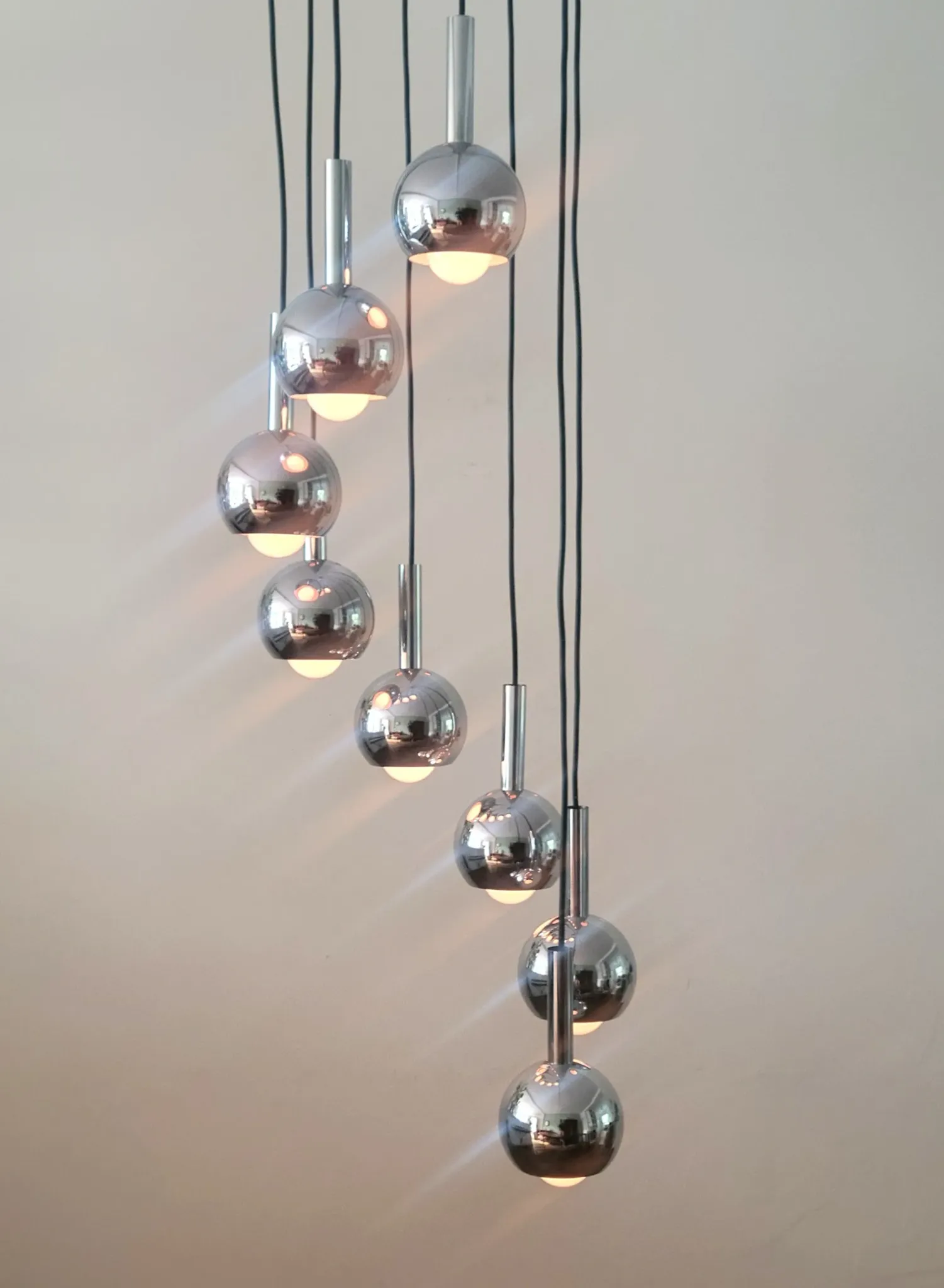 Wortmann & Filz cascade pendant lamp in chrome, Germany 1970