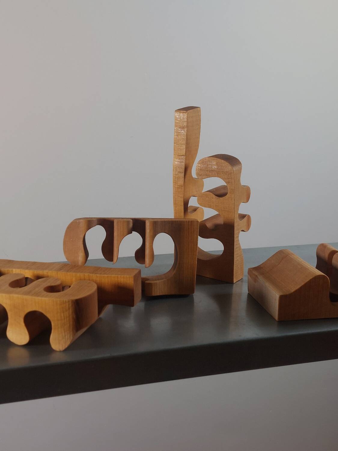 Vintage postmodern wooden puzzle sculpture by Gunnar Kanevad