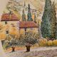 Decorative flat plate in Castelroux porcelain. Provencal scene, Landscape of Provence France