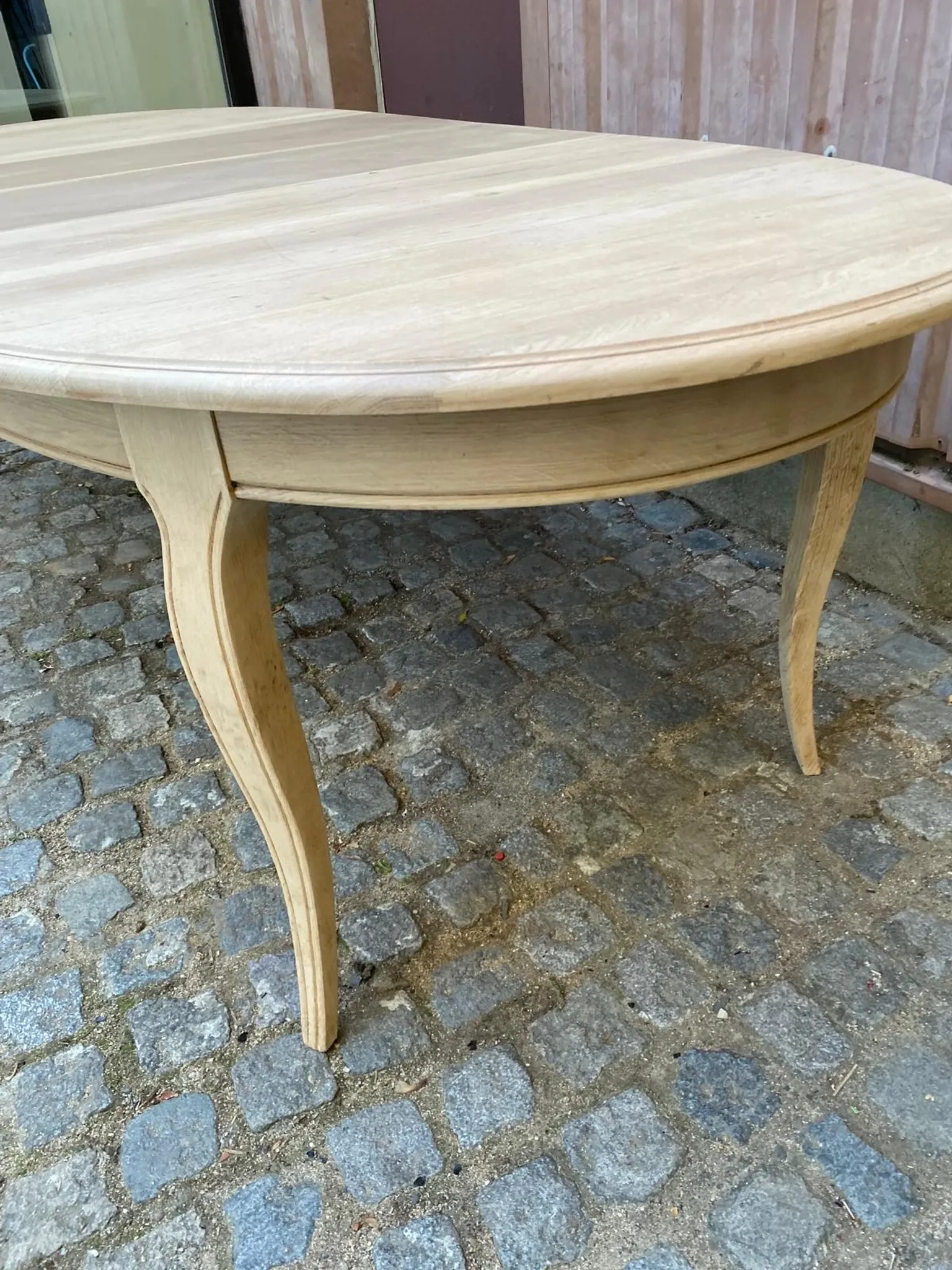 Louis XV oval extendable dining table stripped in solid oak 260cm 1970