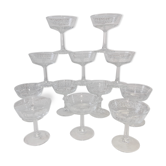Lot of 12 crystal champagne glasses engraved 60s