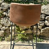 Tabouret de bar en métal et cuir vieilli