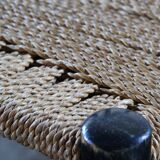 Vintage set of 8 Italian papercord black dining chairs, woven seat, 1950s