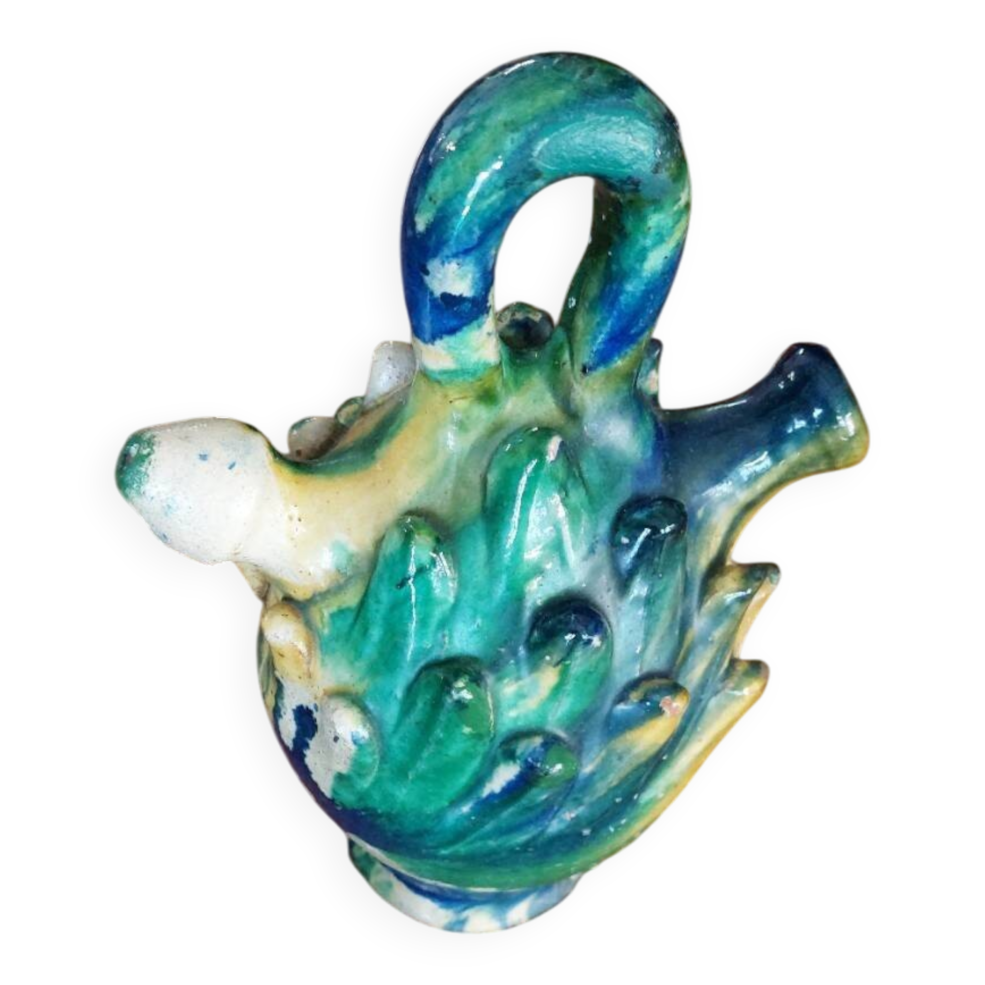 Antique glazed terracotta jug from Seminara Calabria, signed Ditto