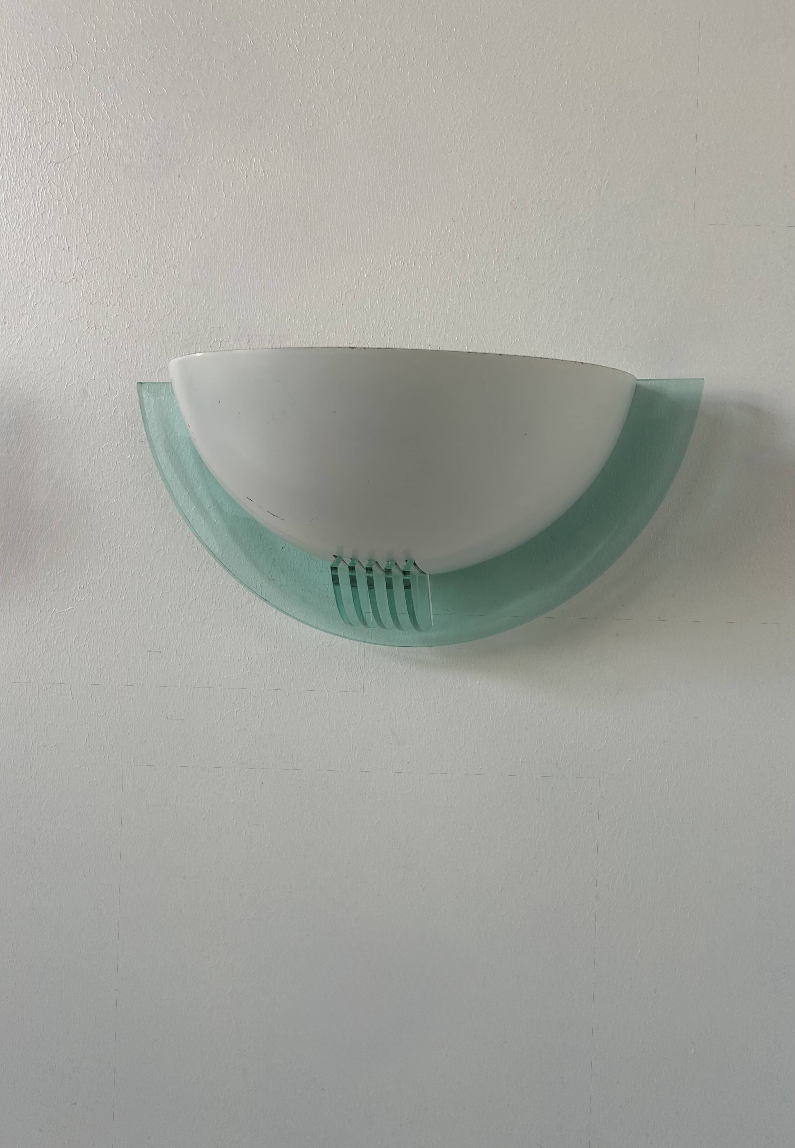 Pair of vintage post-modernist wall lights, white metal, perspex, France 1980