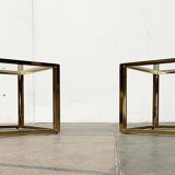 Cube side tables in brass and glass in the French Hollywood Regency style by Maison Charles, 1970s, set of 2.