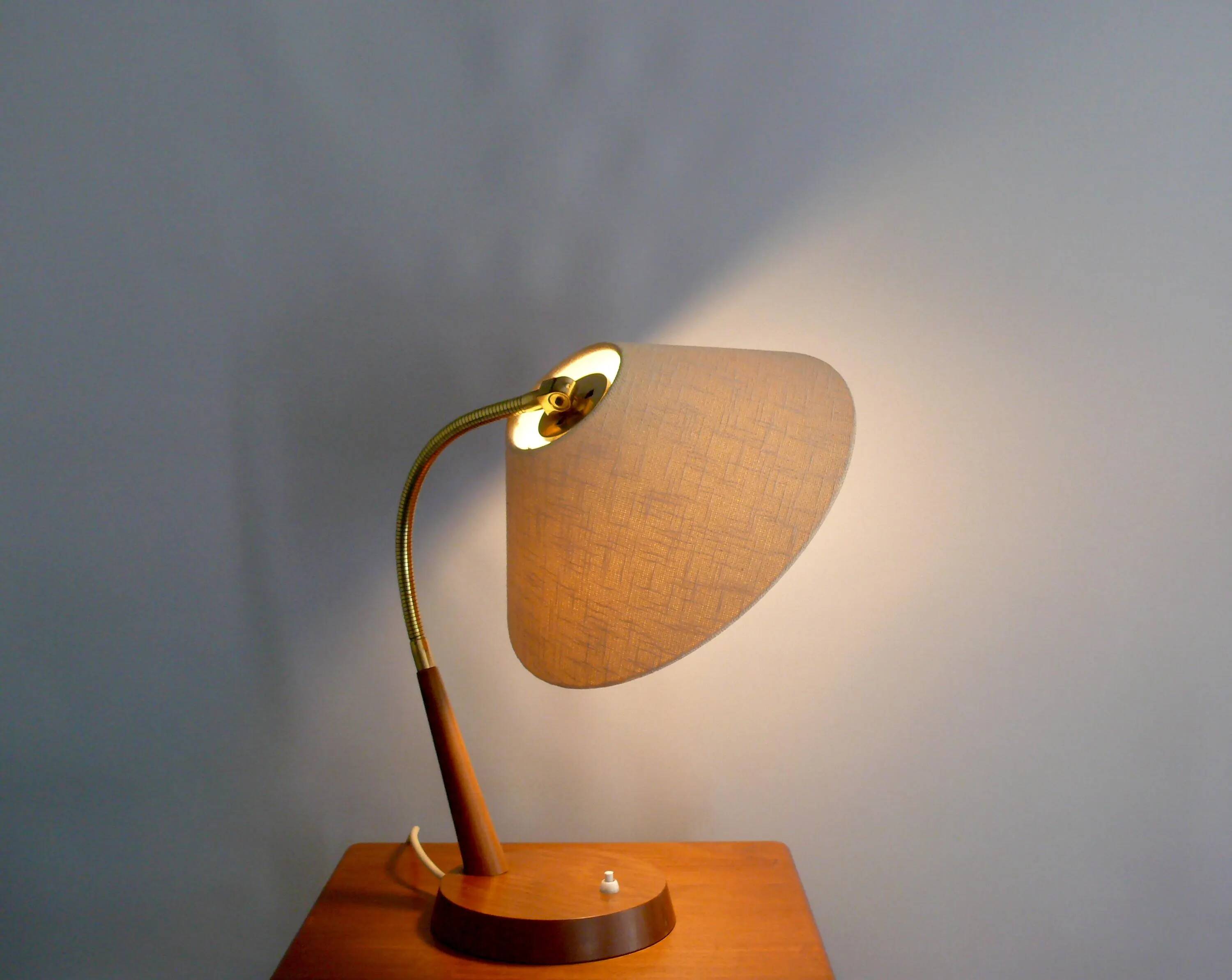 Mid Century Table Lamp by Temde, - Wood, Textile Shade