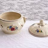 Sarreguemines Agreste soup tureen, antique French earthenware with lid.