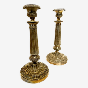 Pair of Louis XVI style candlesticks in silver bronze XIX century