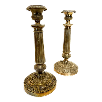 Pair of Louis XVI style candlesticks in silver bronze XIX century