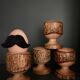 Brutalist egg cups in vintage raw solid wood