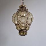 Venetian pendant light in blown glass and wrought metal, mid-20th century