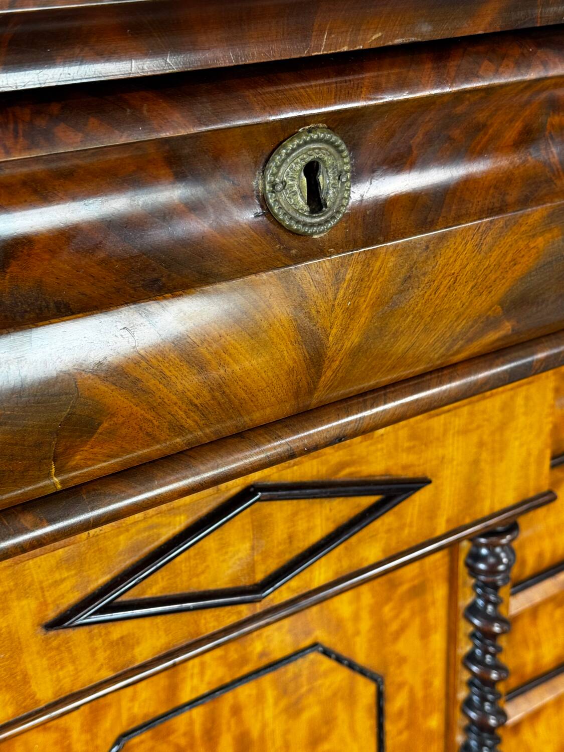 Well made Vintage Biedermeier Oak and Mahogany Secretaire desk, 1860