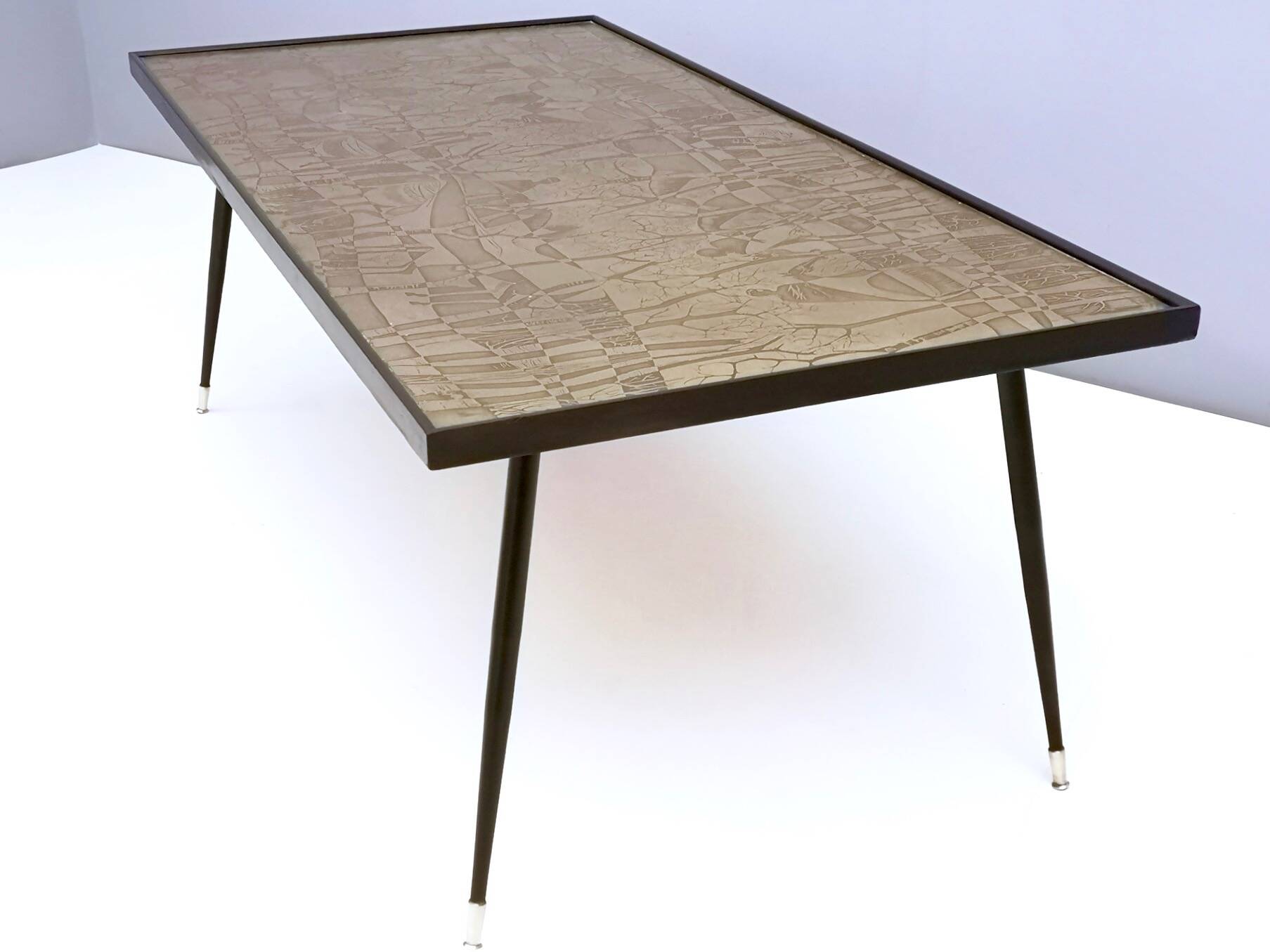 Rectangular Golden Brass and Black Varnished Metal Coffee Table by G.Urs