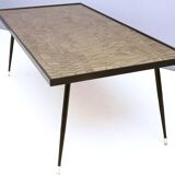 Rectangular Golden Brass and Black Varnished Metal Coffee Table by G.Urs