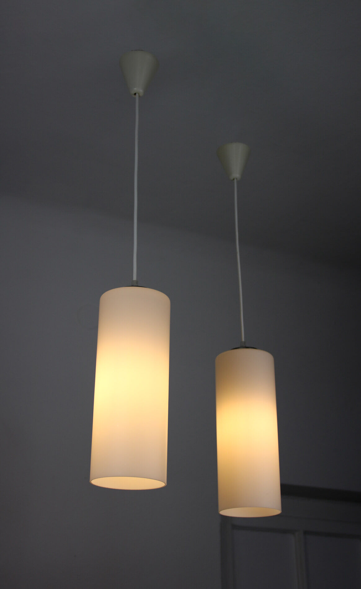 Pair of vintage Danish opaline glass hanging light