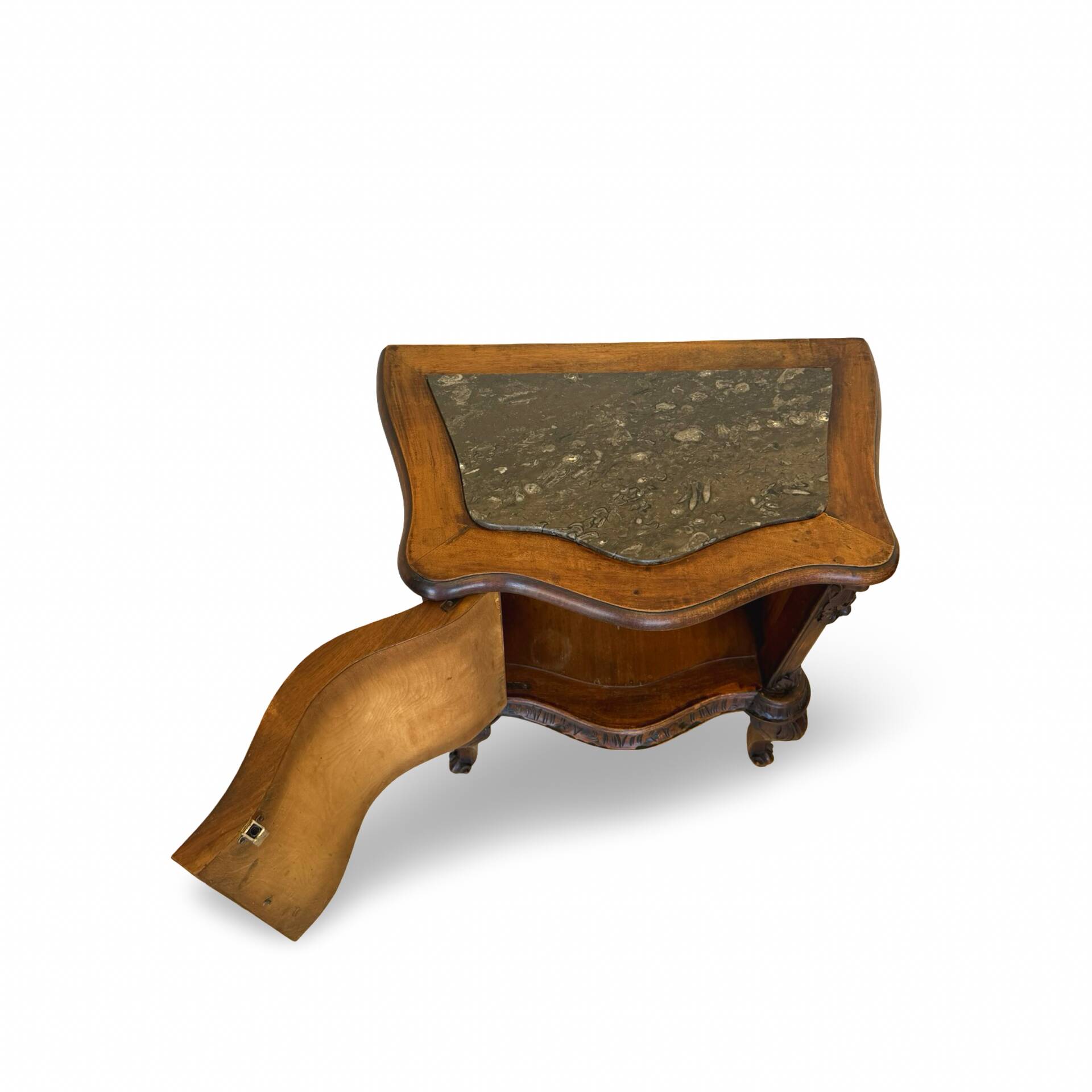serpentine nightstands in walnut Art Deco
