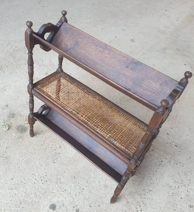 Magazine/book rack in oak with a caned top - early 20th century