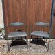 Pair of vintage chrome & grey faux leather armchairs – 1970s design