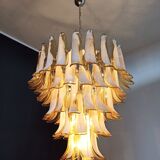 Vintage chandelier 70s italian, 75 petals in murano glass caramel