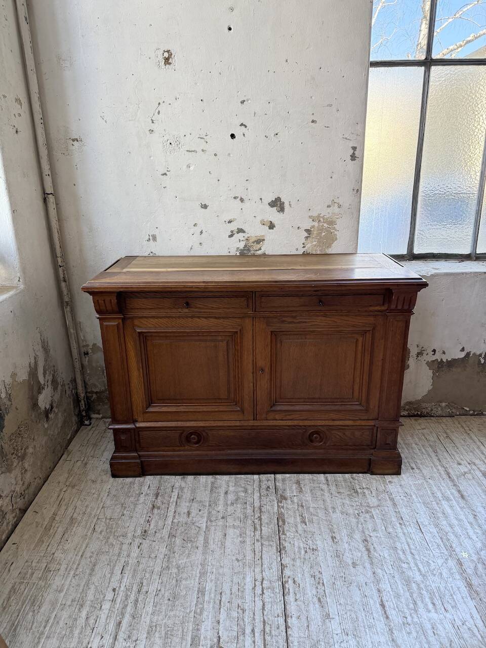 Antique XL Napoleonic oak glass bookcase, 19th century