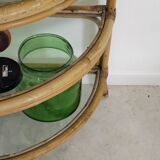 Rattan and glass corner shelf 1970