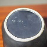 Vallauris modernist cubic vase enamelled black with orange interior, vintage vase, collection, decoration