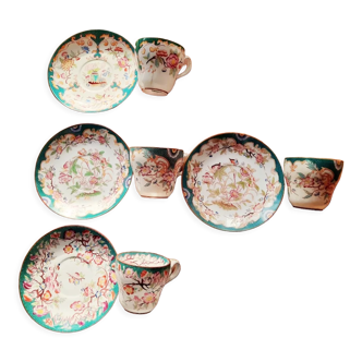 4 tasses et sous tasses du 19 iéme siècle faïencerie de sarreguemines
