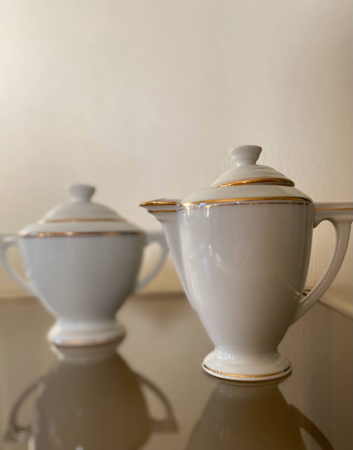 Sugar bowl and milk jug in Pallas Limoge porcelain