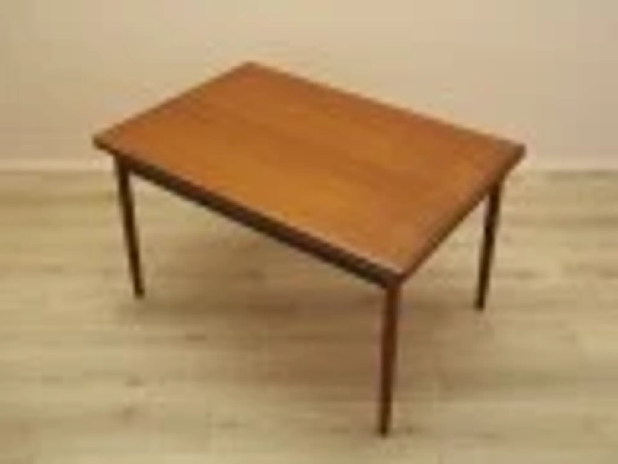 Danish extendable dining table, teak veneer, solid wood legs, leaf storage, 1970s