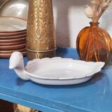 Plat en forme de canard en céramique émaillée blanche