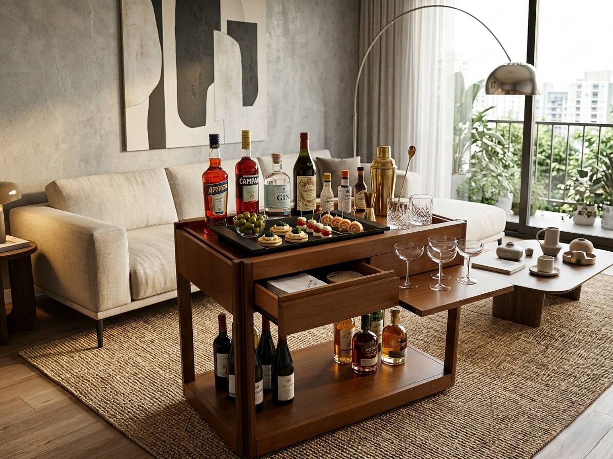 Angelo Mangiarotti for Molteni 4D Series solid wood Bar Cart 1970s