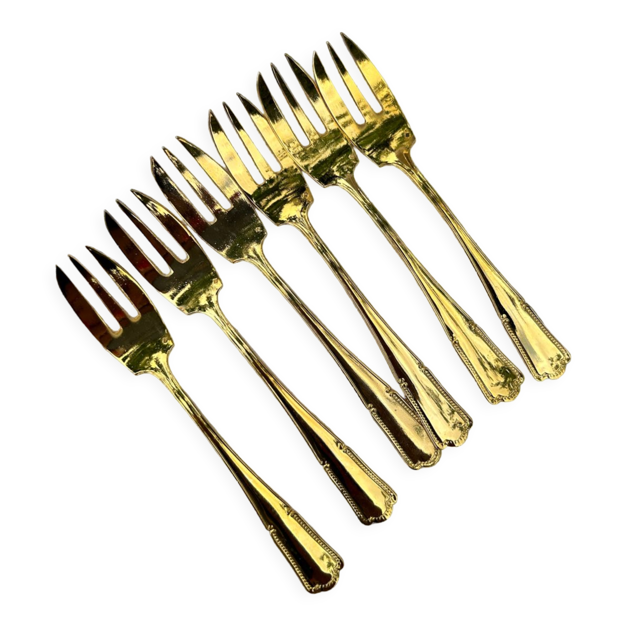 6 vintage golden metal dessert forks