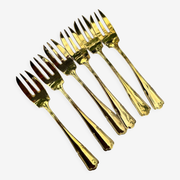 6 vintage golden metal dessert forks