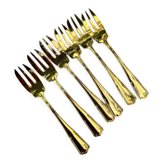6 fourchettes à dessert métal doré vintage