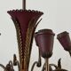 Large Burgundy brass chandelier with 15 arms, 1950, Italy