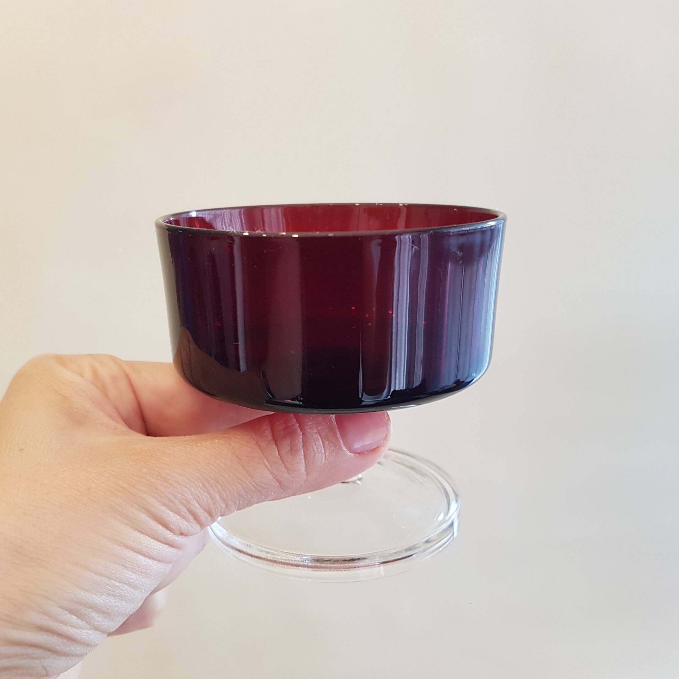 6 Swedish Luminarc glass cut-by-foot vintage red color