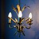 Vintage wheat spike chandelier in gold metal, 3 lights, 1970s Hollywood Regency.