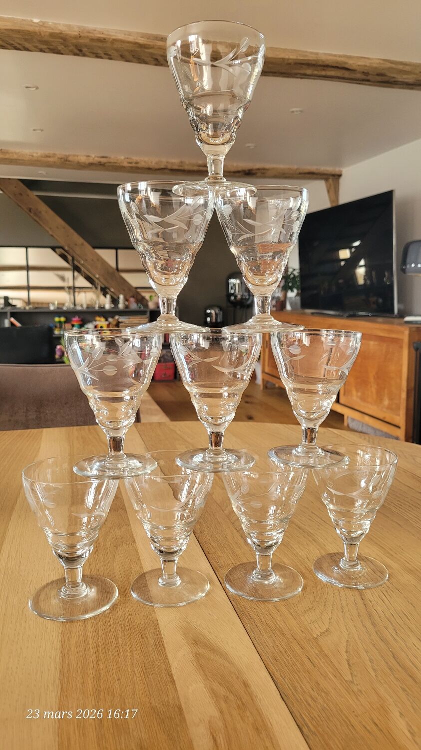 10 vintage cut glass water glasses