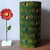solid wood Scandinavian base lamp, hypnotic printed lampshade