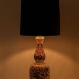 Delft-style ceramic table lamp from France around 1900 with a new blue velvet shade.