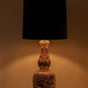 Delft-style ceramic table lamp from France around 1900 with a new blue velvet shade.