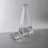 Vintage Murano glass decanter from the 1980s, transparent crystal pyramid with a spherical stopper, Linea 7.